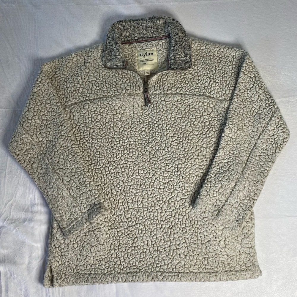 dylan light grey fuzzy sherpa half zip sweatshirt/pullover